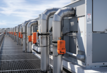 Instalación industrial de válvulas de mariposa Belimo con actuadores para optimización de flujo HVAC. Foto: Cortesía de Belimo.