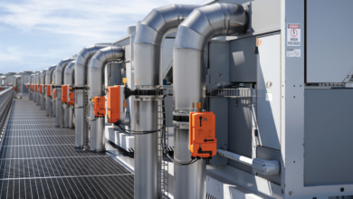 Instalación industrial de válvulas de mariposa Belimo con actuadores para optimización de flujo HVAC. Foto: Cortesía de Belimo.