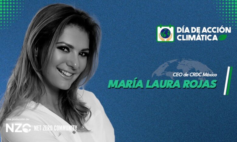 María Laura Rojas, CEO de CRDC México, presentada en entrevista para el Día de Acción Climática de Net Zero Community, sobre plástico reciclado en el concreto.